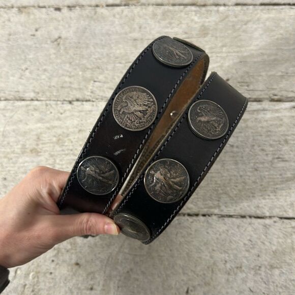 Vintage Genuine Leather Liberty Coin Conch Belt - Picture 1 of 11